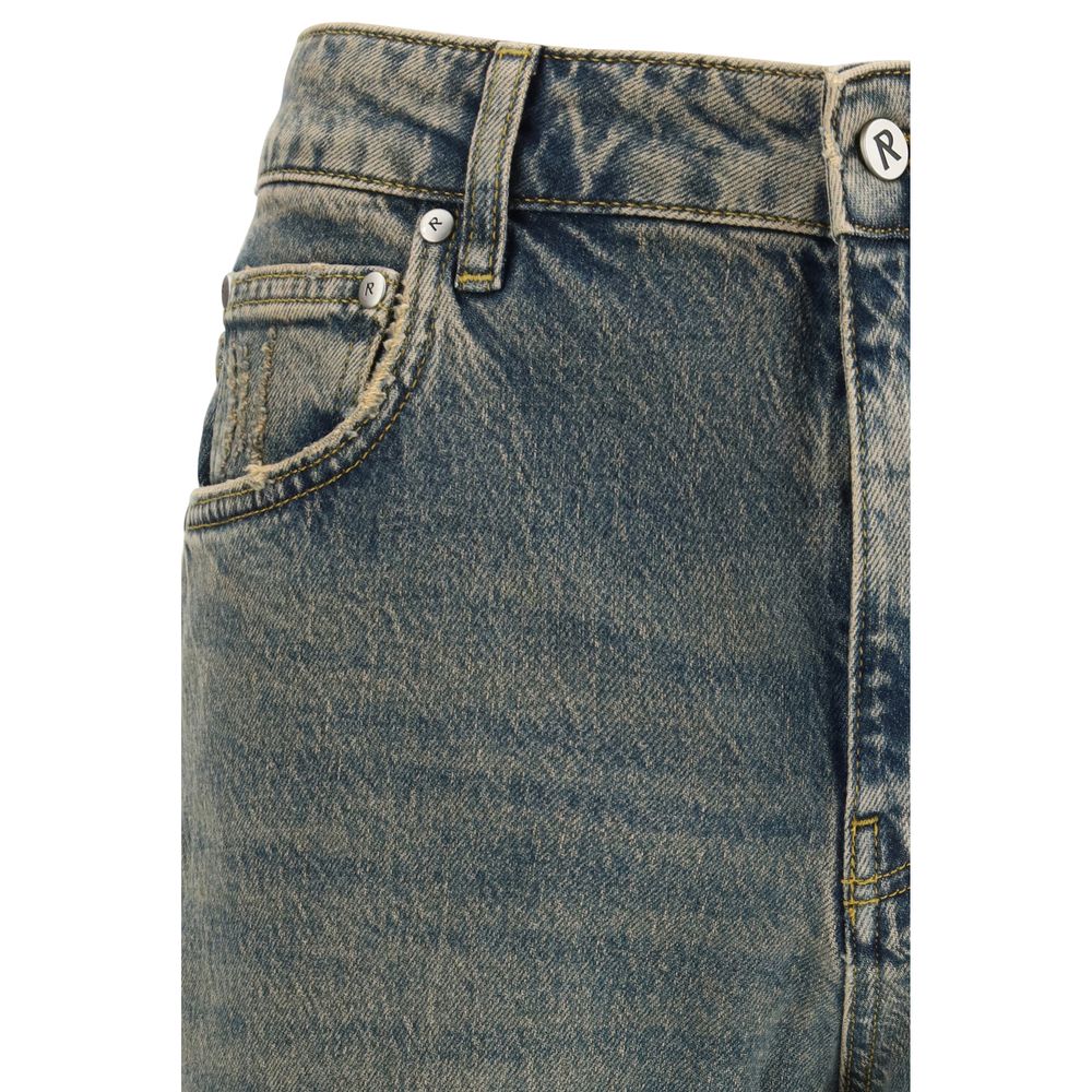 Blue Cotton Straight-Leg Jeans