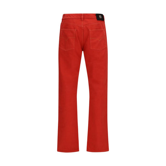 Red Cotton Straight-Leg Jeans