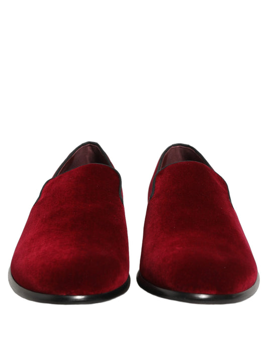 Maroon Velvet Slip On Men Dress Loafers Shoes