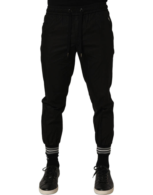 Black Cotton Mid Waist Jogger Sweatpants Pants