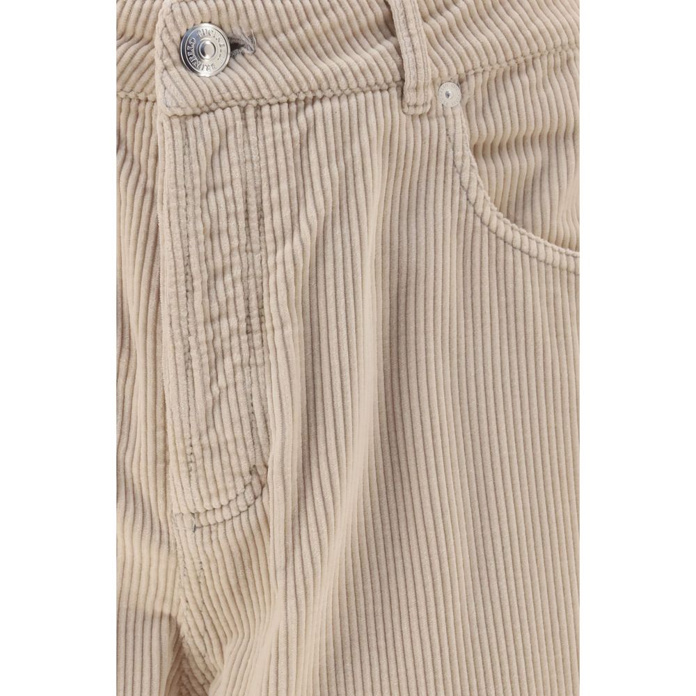 Beige Cotton Casual Pants