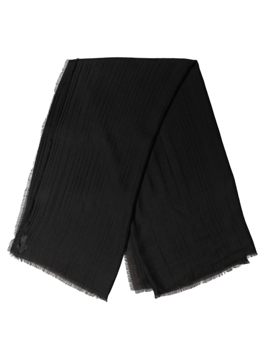 Black Silk Wool Fringed Men Lace Stole Scarf