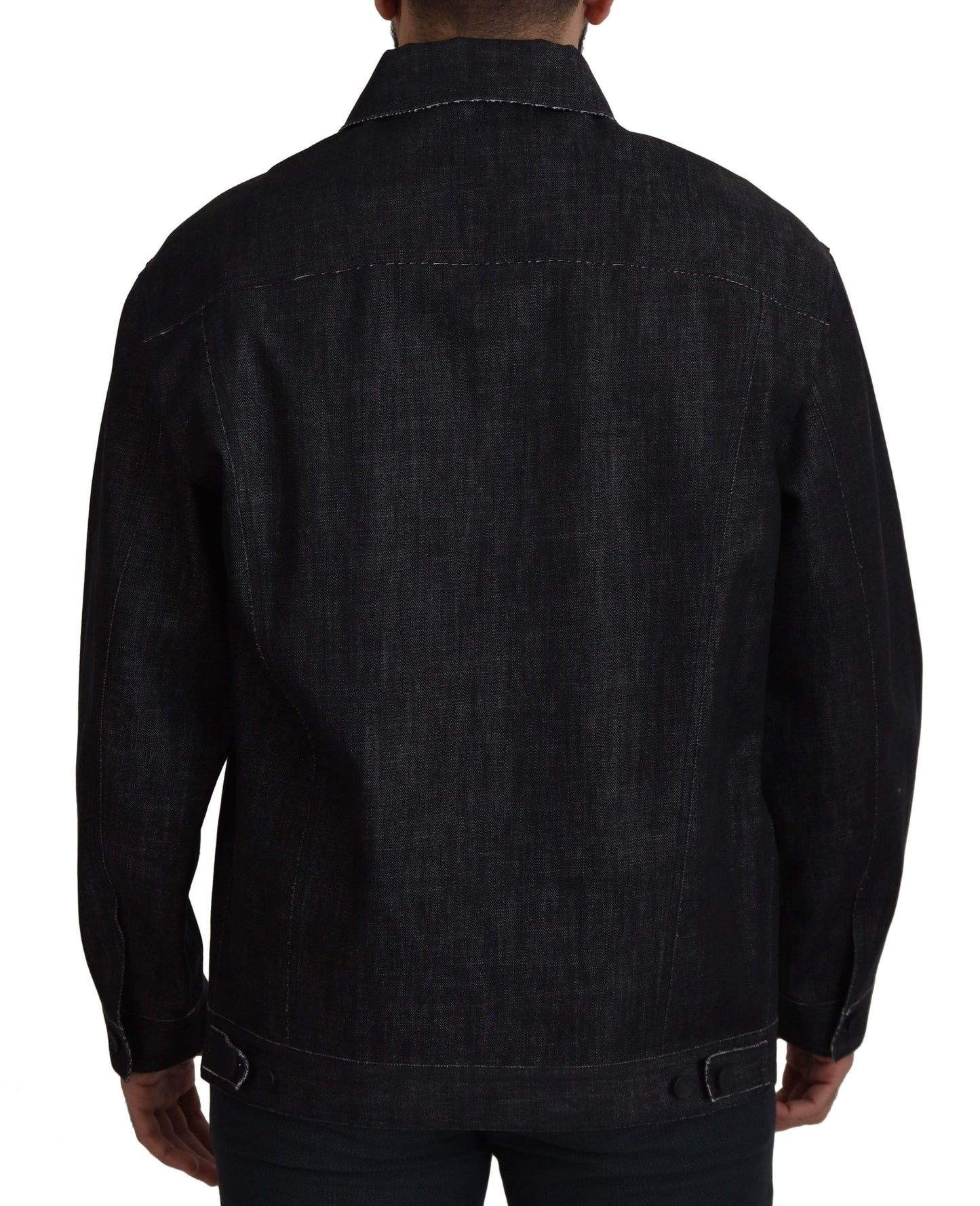 Black Cotton Full Button Denim Jacket