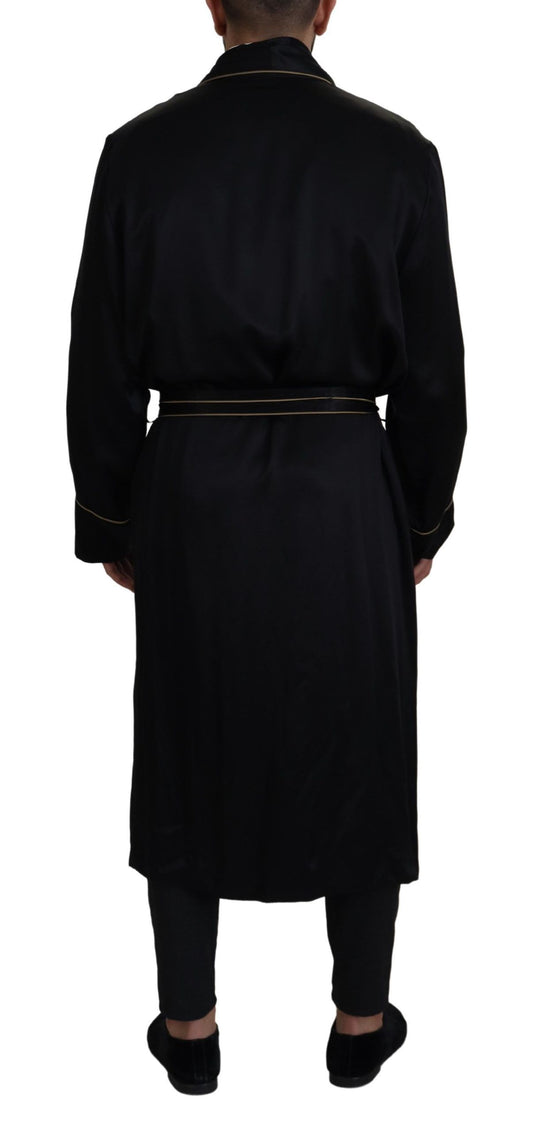 Black 100% Silk Robe Coat Wrap  Jacket