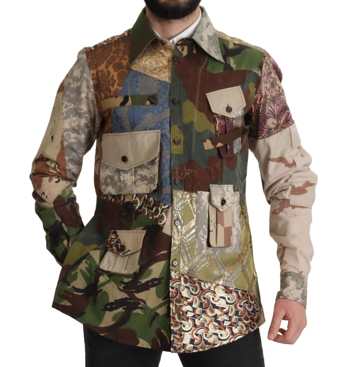 Multicolor Button Down Patchwork Shirt
