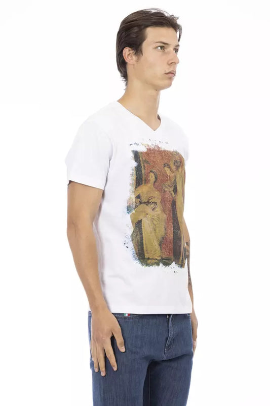 White Cotton Men's V-Neck T-Shirt