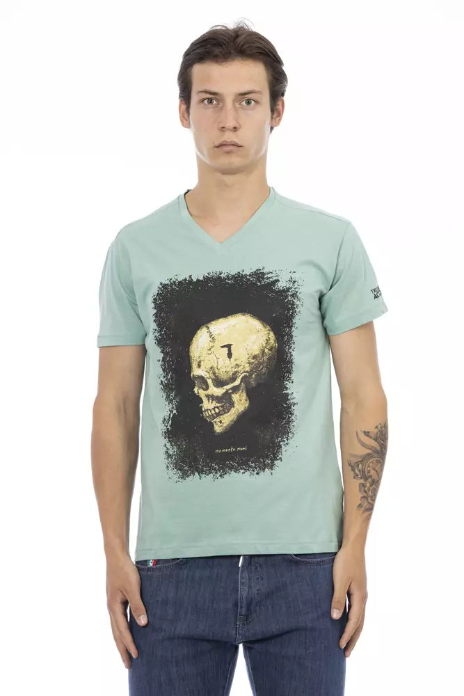 Green Cotton Men V-Neck T-Shirt