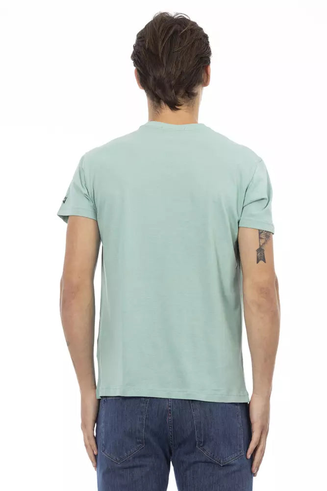 Green Cotton Men V-Neck T-Shirt