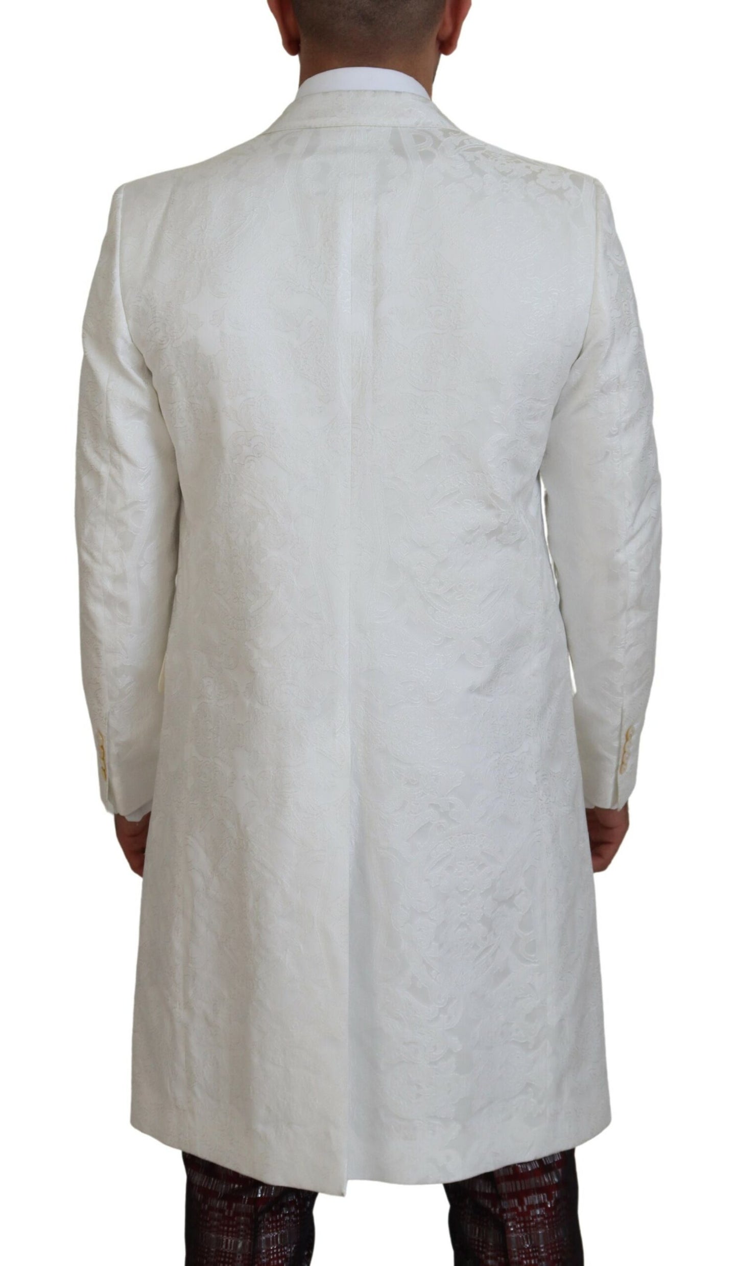 White Floral Brocade Trench Coat Jacket
