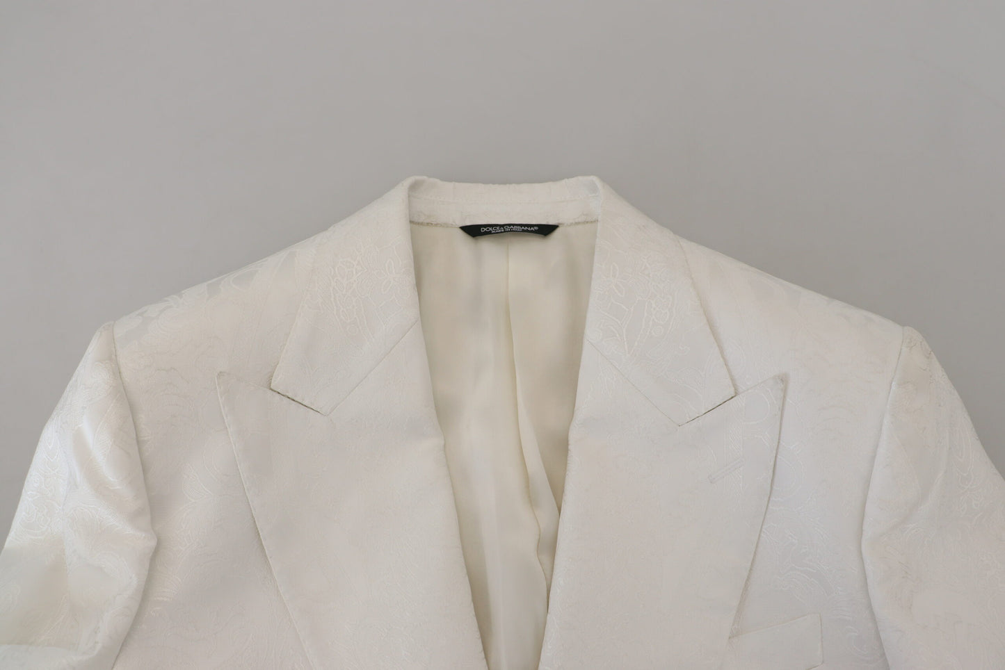 White Floral Brocade Trench Coat Jacket