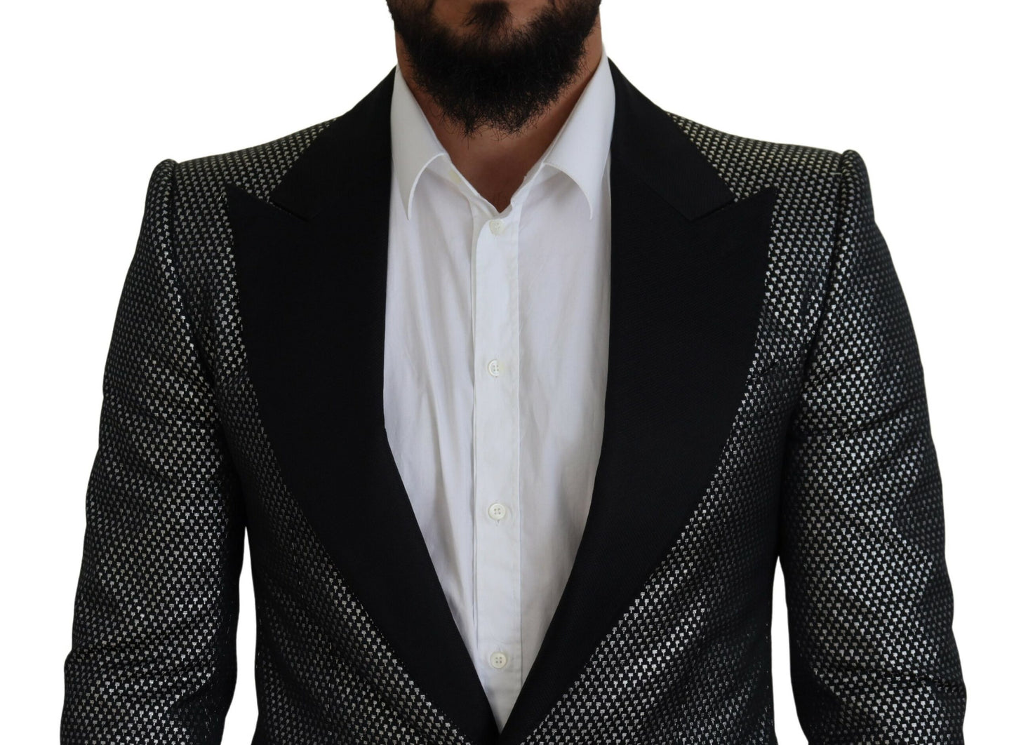 Black Silver Jacquard Slim Fit Jacket Blazer