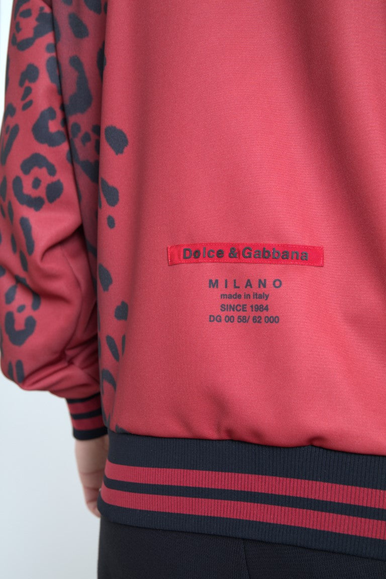 Red Leopard Polyester Bomber Full Zip Jacket
