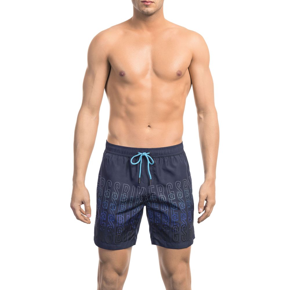 Blue Polyester Men Swim Shorts