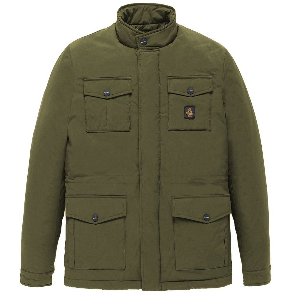 Green Nylon Men Jacket With Four Pockets