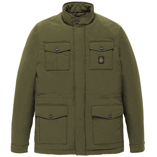 Green Nylon Men Jacket With Four Pockets