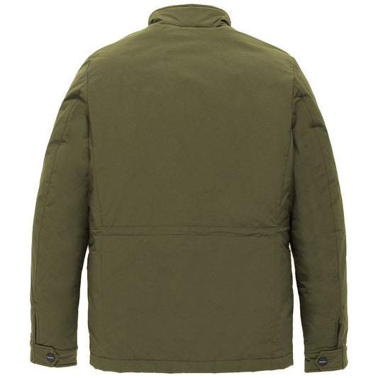 Green Nylon Men Jacket With Four Pockets