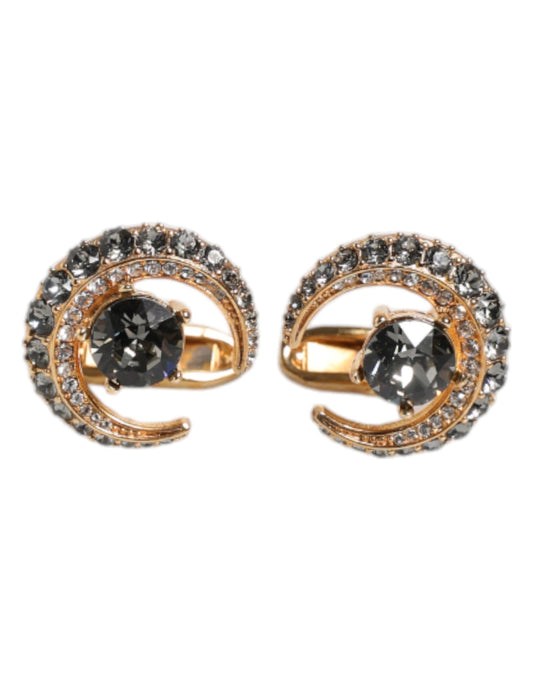 Brass Gold Black Crystal Luna Cufflink
