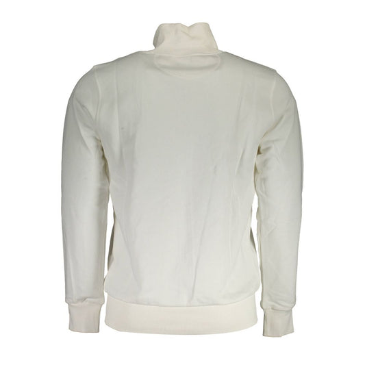White Cotton Men Sweater With Zip and Pockets