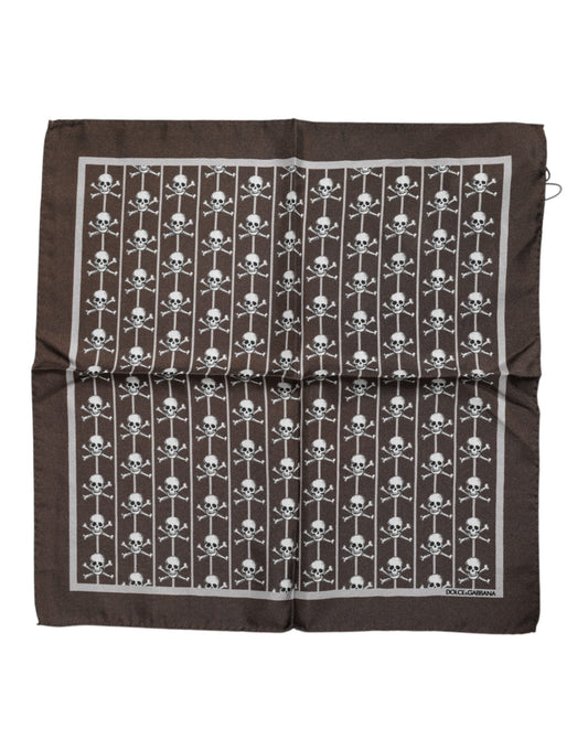 Brown Skull Silk Square Men Foulard Scarf