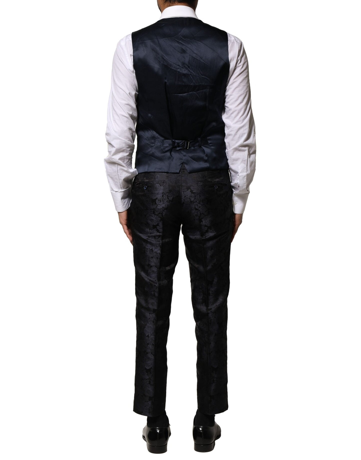 Dark Gray Black Jacquard 3 Piece Single Breasted Suit