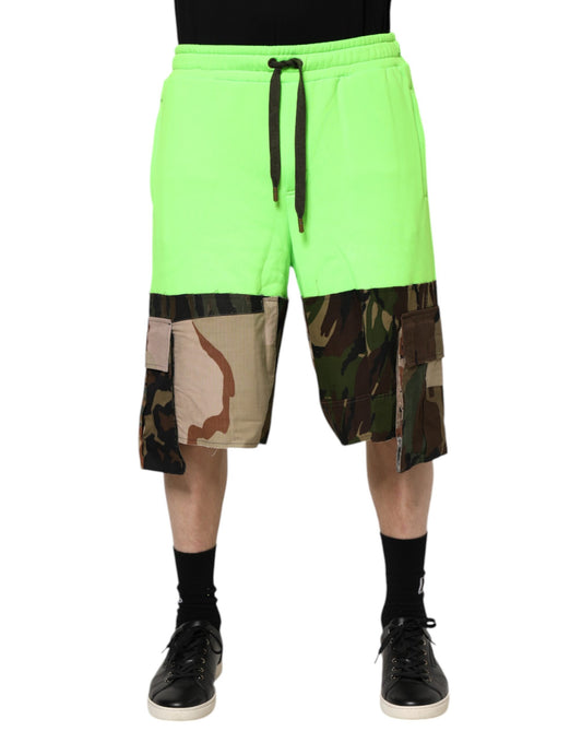 Green Patchwork Cargo Bermuda Men Shorts