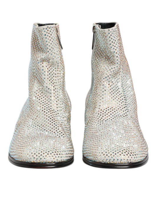 White Strass DG Logo Heels Ankle Boots Shoes