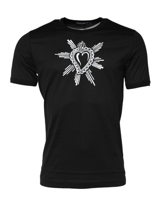 Black Sacred Heart Cotton Crew Neck T-shirt