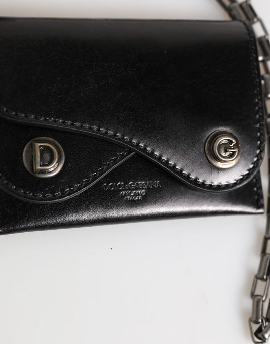 Black Cavallo Leather Wallet Chain Snap Bifold Card Holder