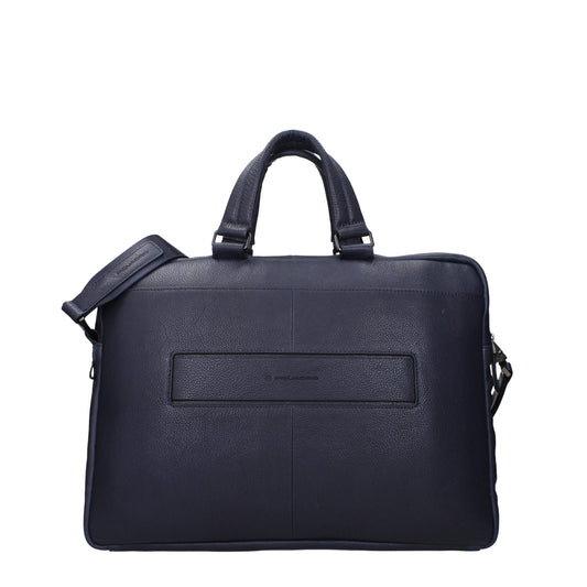 Blue Leather Business And Laptop Bag
