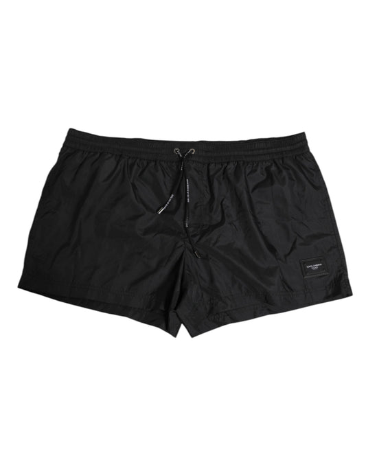 Black Logo Polyester Beachwear Shorts Swimwear