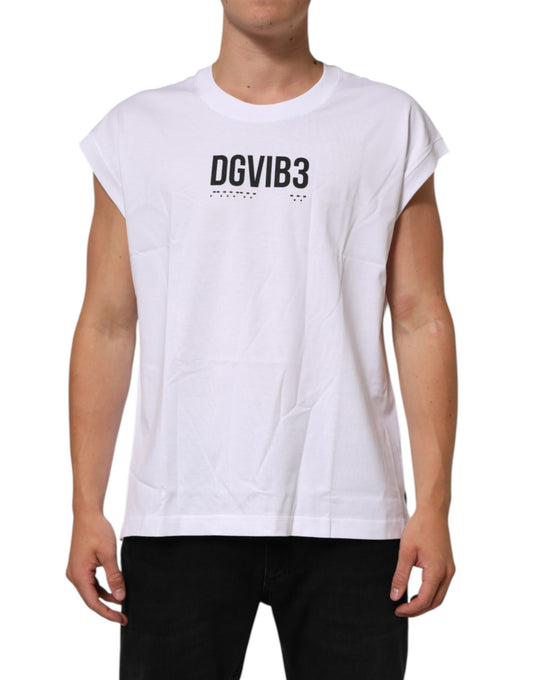 White Cotton Sleeveless Printed Tank T-shirt