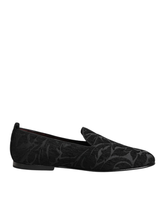 Black Brocade Loafers Slip On Men Dress Shoes