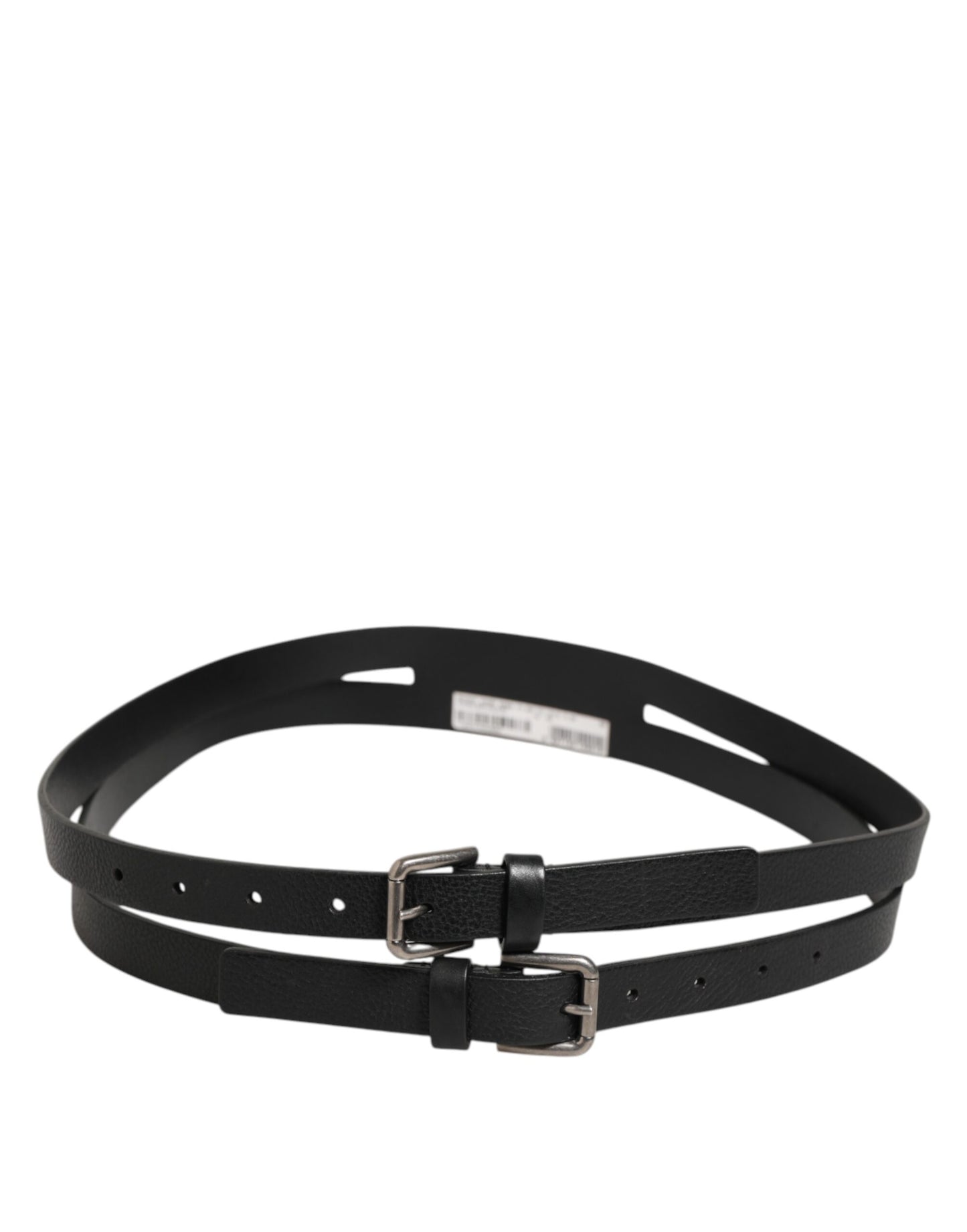 Black Double Strap Leather Gold Buckle Belt
