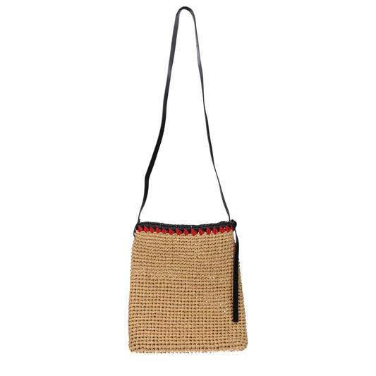 Beige Raffia Crossbody Bag