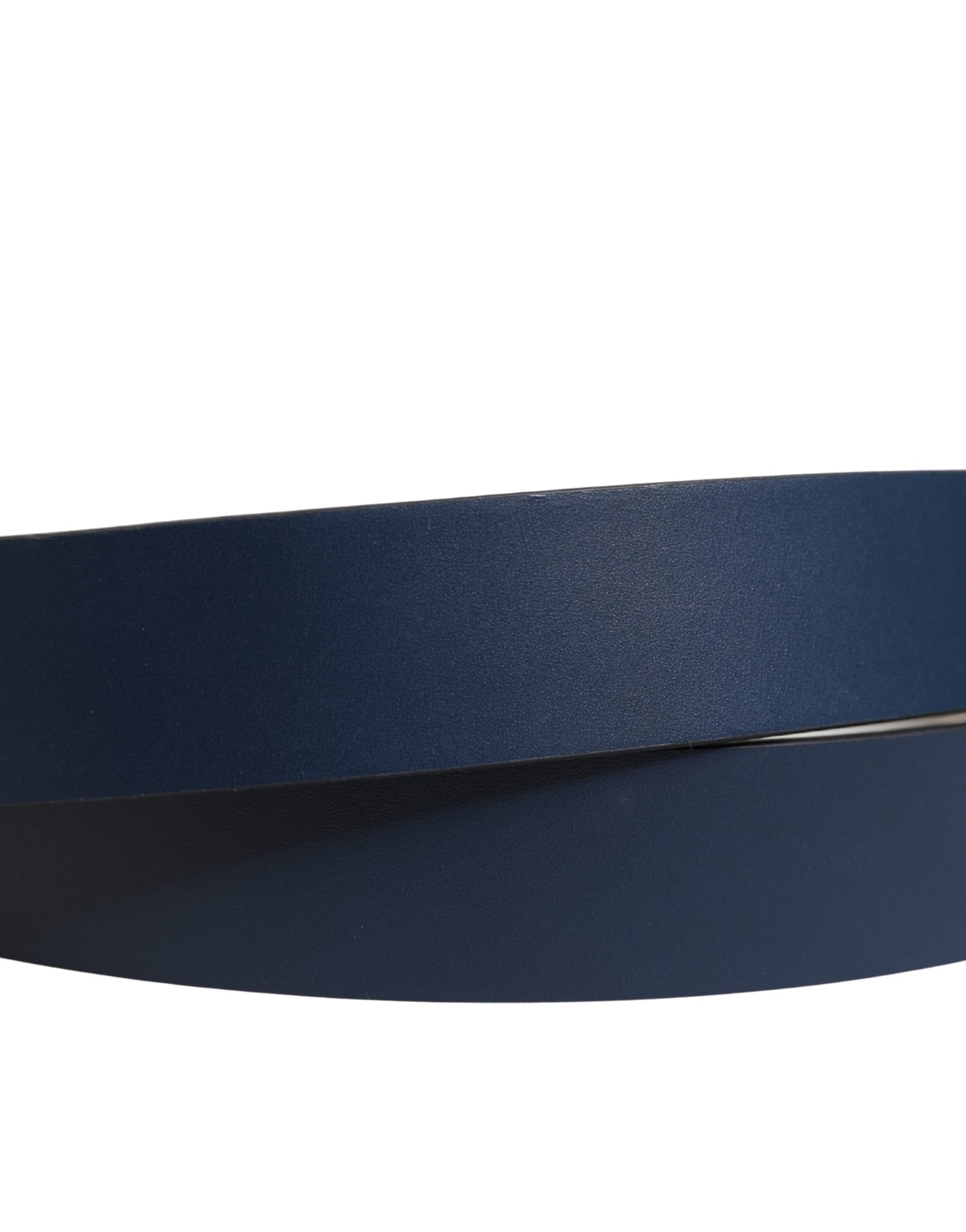 Men Blue Calf Leather Logo Metal Buckle Belt