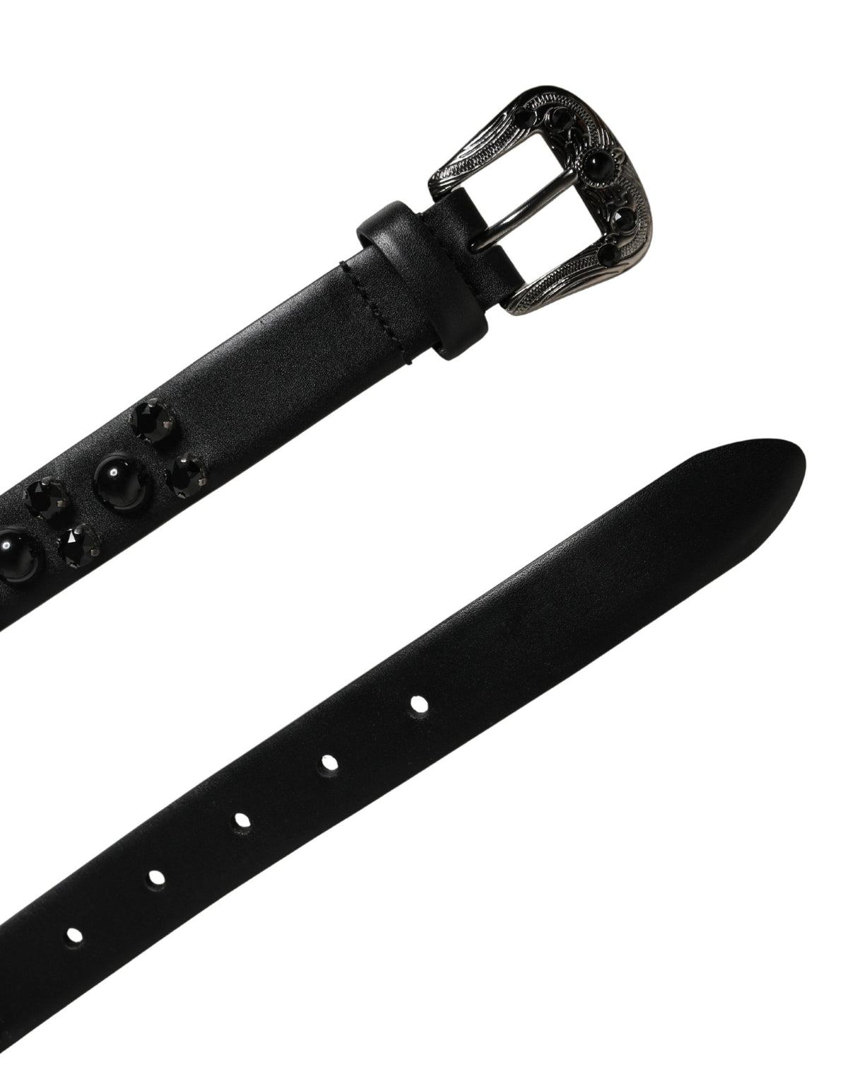 Men Black Calf Embellished Metal Buckle Belt