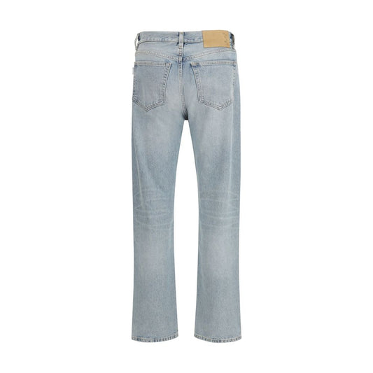Blue Cotton Straight-Leg Jeans