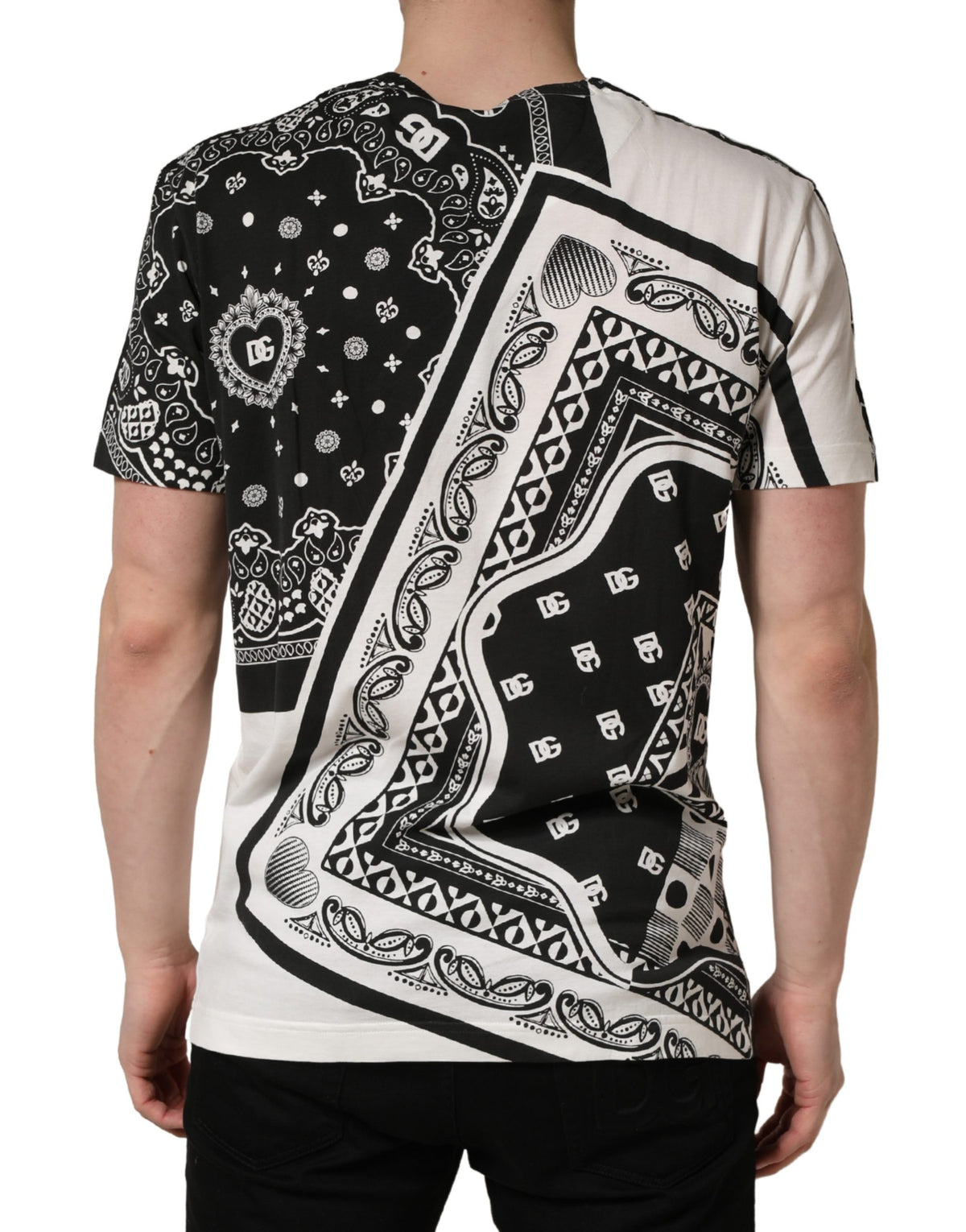 Black White Bandana Cotton Crew Neck  T-shirt