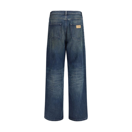 Blue Cotton Straight-Leg Jeans
