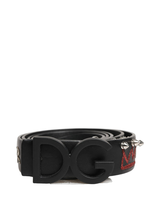 Black Leather Prince Crown Logo Buckle Belt