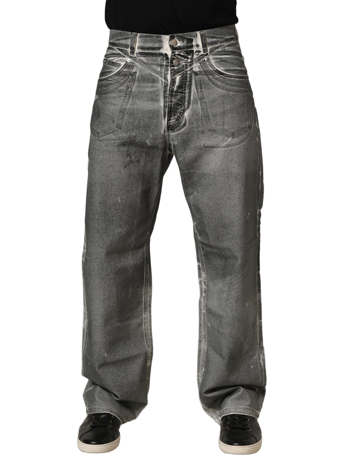 Grey Washed Mid Waist Straight Denim Jeans