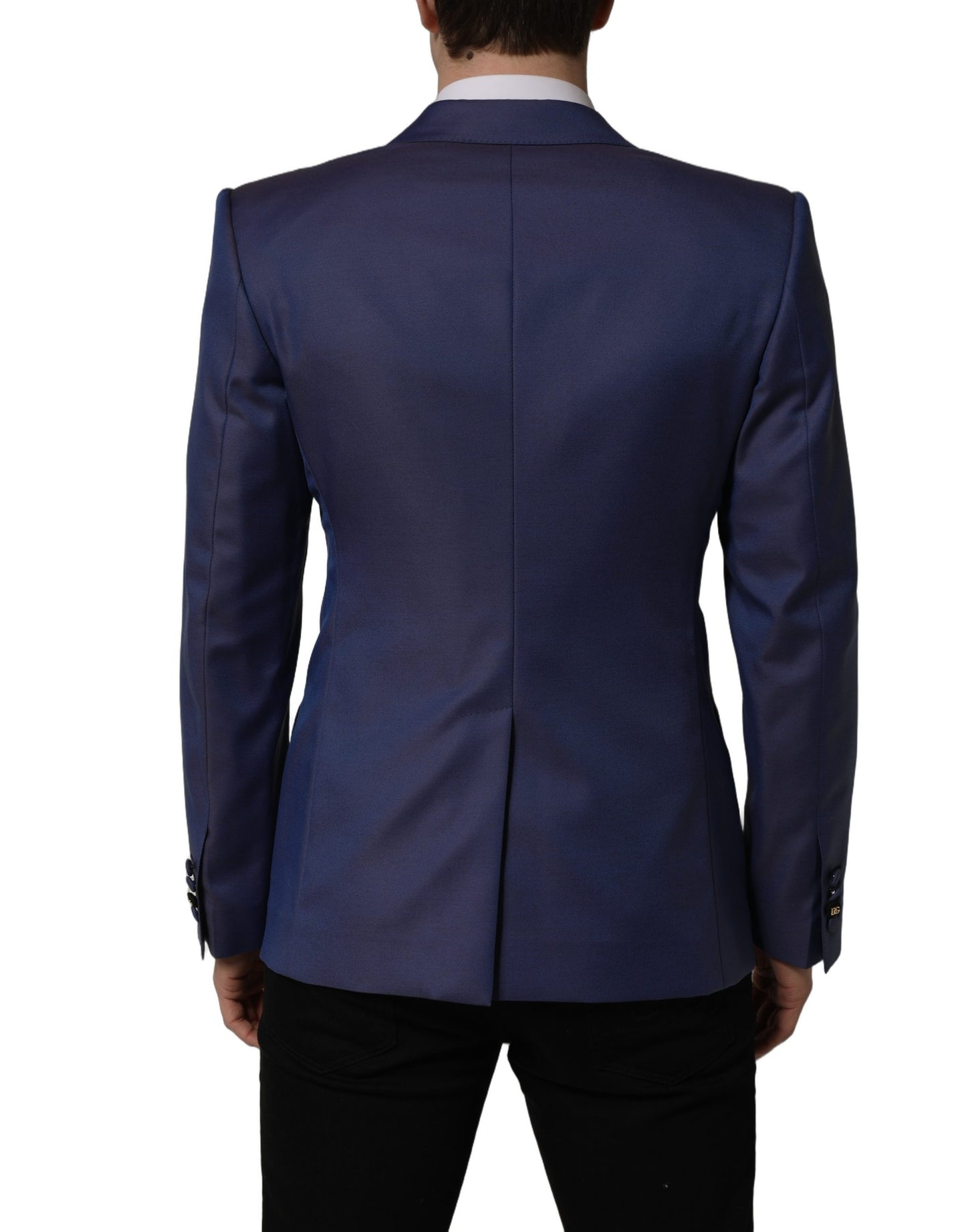 Blue Wool Double Breasted Men Blazer Jacket