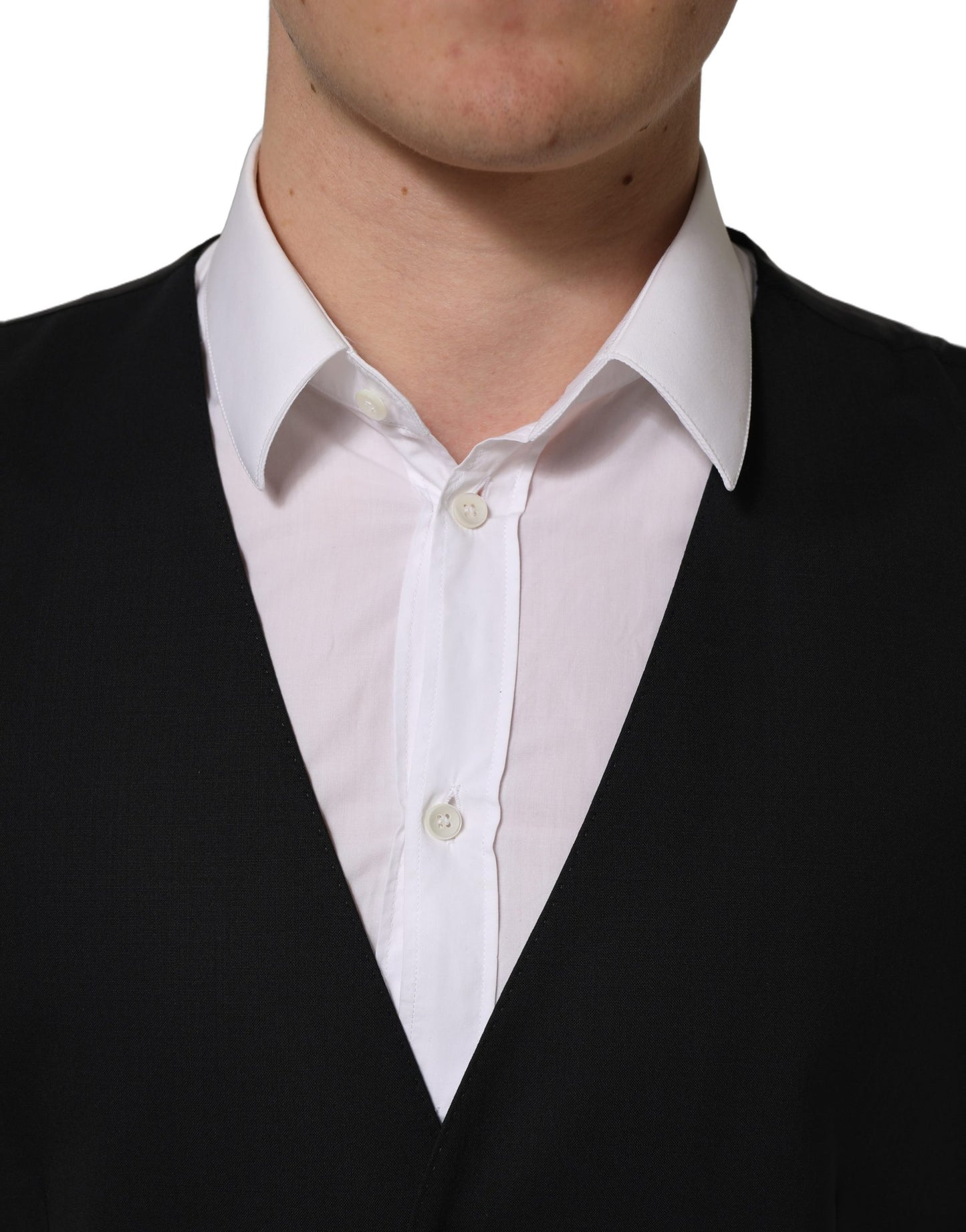 Black Wool Single Breasted Waistcoat Vest