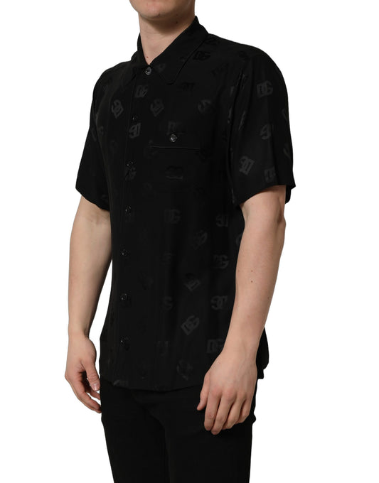 Black Logo Monogram Short Sleeves Men Shirt