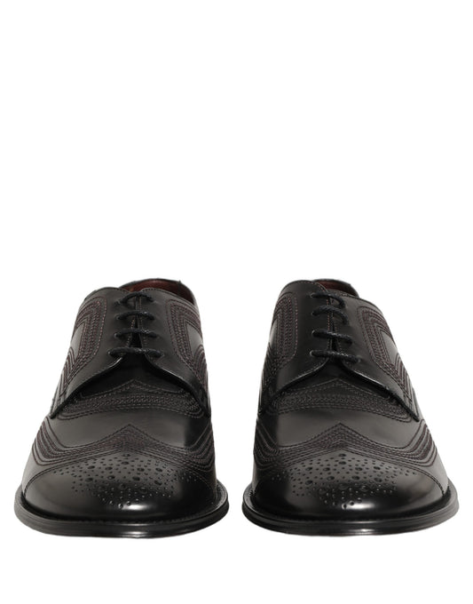 Black Embroidered Leather Derby Dress Shoes