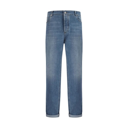 Blue Cotton Straight-Leg Jeans