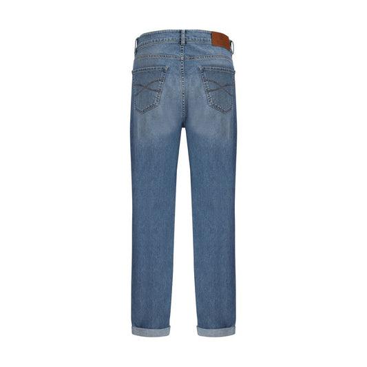 Blue Cotton Straight-Leg Jeans