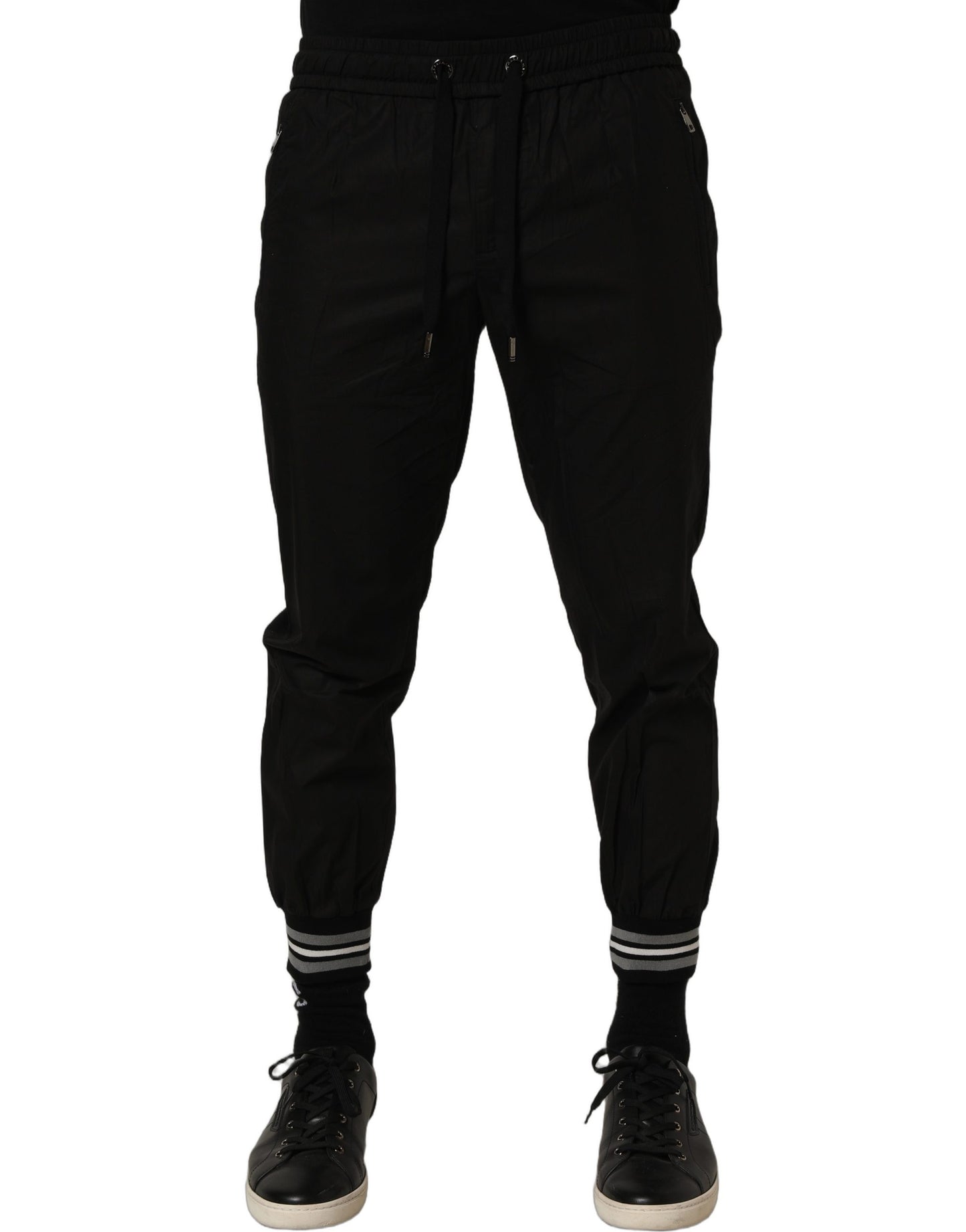 Black Cotton Mid Waist Jogger Sweatpants Pants