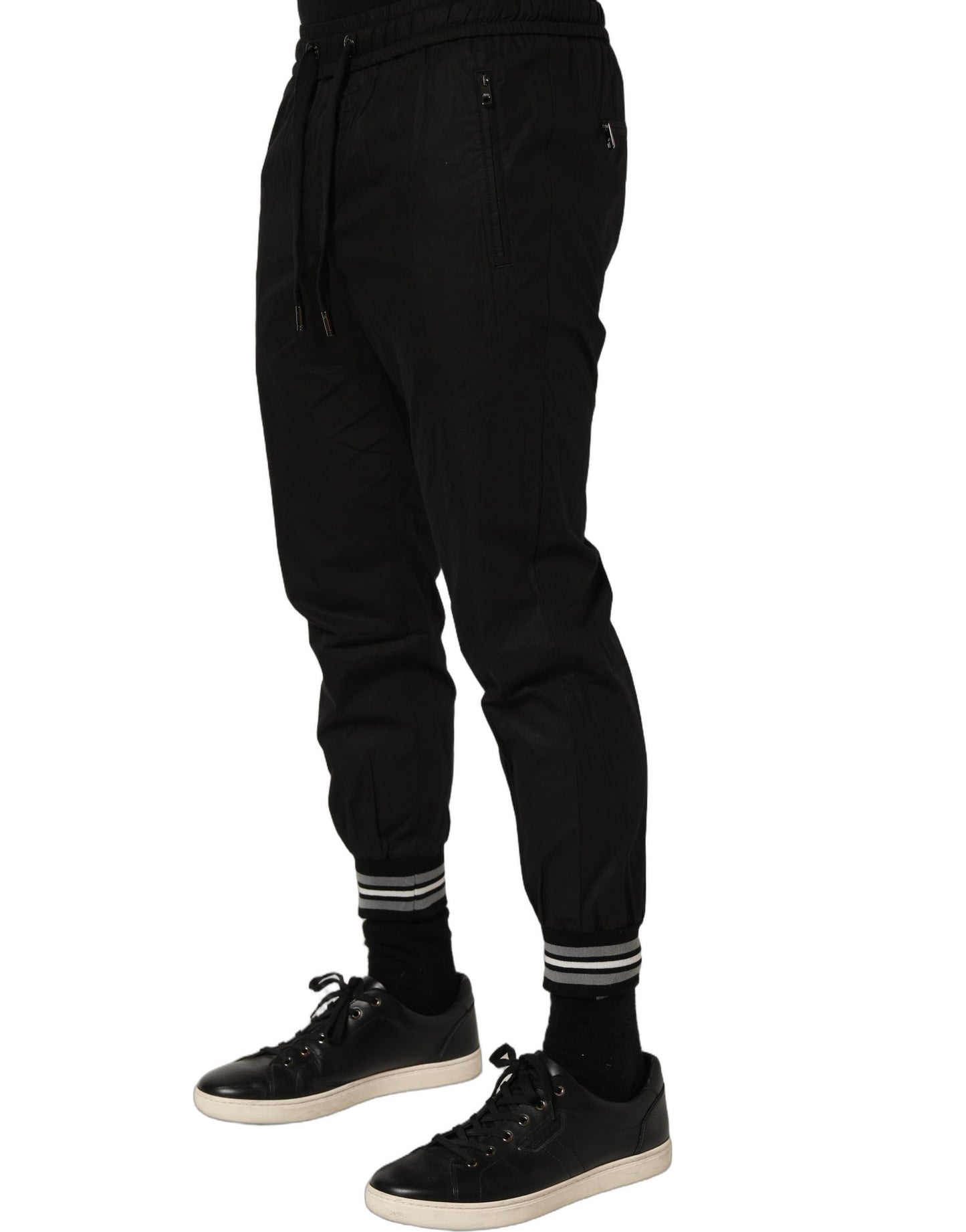 Black Cotton Mid Waist Jogger Sweatpants Pants