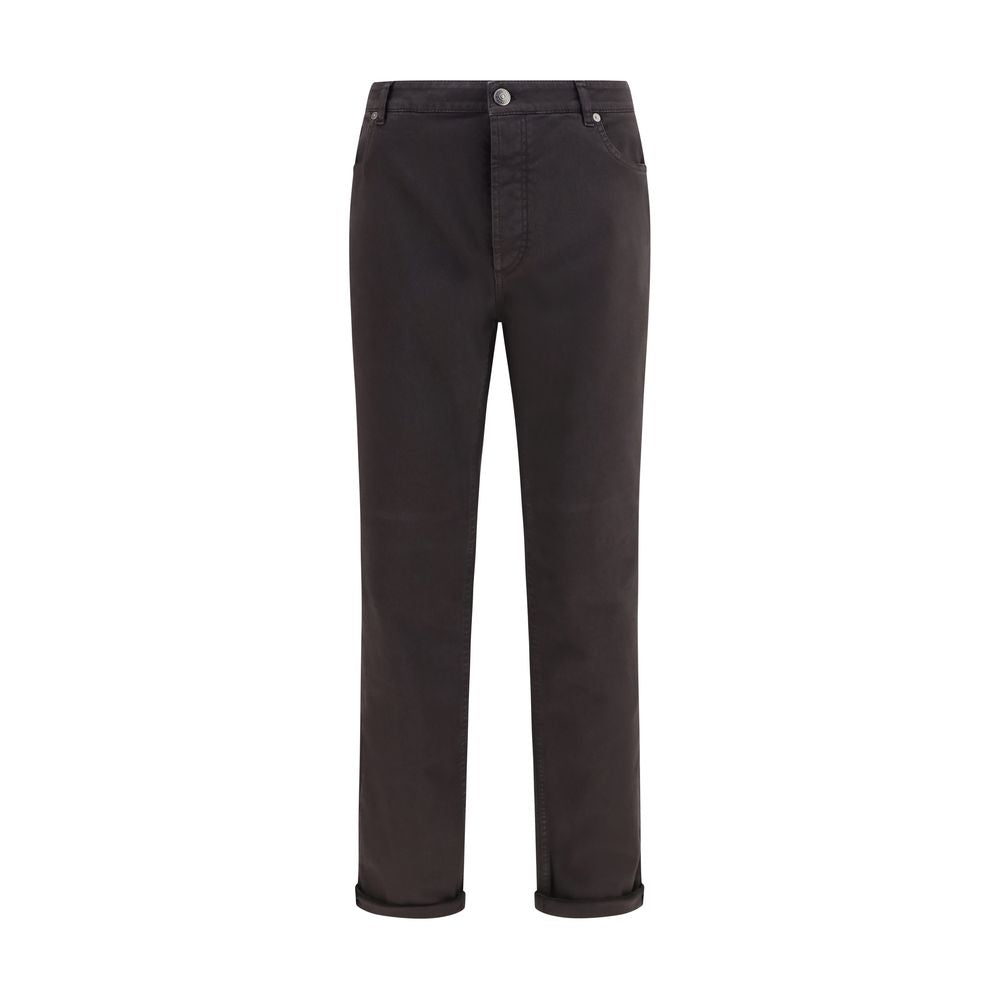 Brown Cotton Straight-Leg Jeans